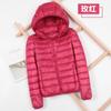 Chaqueta de plumón ligera para mujer, corta, con capucha y cuello vertical, fina, blanca, de plumón de pato, talla grande, 2023