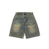 Yeooti Tendencia Diseño de Nicho Americano Marca de Tendencia Verano Lavado Holgado Pantalones Cortos de Mezclilla para Hombre Pantalones de Cinco Cuartos Dk01