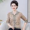 Primavera y Otoño para Madres Nueva Solapa Elegante Moda Estampado Top para Mediana Edad y Ancianas Nueva Camisa de Punto Guofeng para Mujer
