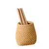 Simple Cesta Redonda de Mimbre Sintético para Bolígrafos Almacenamiento Multifuncional Tubo de Almacenamiento para Brochas de Maquillaje Cesta Redonda para Ceremonia del Té
