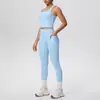 Conjunto de Roupa de Fitness e Yoga com Cores Sólidas Respiráveis de Ajuste Slim, com Bolsos e Calça Longa, Textura tipo Nuvem Transfronteiriça