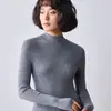 Textura rayada sin costuras, efecto adelgazante, cuello semi-alto, elegante, casual, capa base de lana pura para mujer, adecuada para primavera y otoño