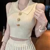 Chaleco de Punto de Seda Helada Estilo Chanel para Mujer, Verano 2026, Delgado y Ajustado, Favorecedor y Elegante, Top Corto sin Mangas para Ropa de Abrigo