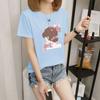 Camiseta Feminina de Manga Curta Transfronteiriça Feminina 2024 Verão Nova Cartoon Coreano Estudante Gola Redonda Camiseta Básica Transfronteiriça Atacado