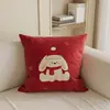 Cojín decorativo de dibujos animados lindo para respaldo de sofá de sala de estar, cojín decorativo festivo rojo, cojín lumbar para cabecera de dormitorio, extraíble y lavable