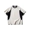 Camiseta de manga raglán para hombre, nuevo estilo de verano, corte holgado, mangas cortas de color block, diseño de línea estructural, absorbe la humedad y el sudor