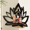 Prateleira de Parede em Madeira com Mandala em Forma de Lótus para Sala de Meditação e Canto de Decoração de Estúdio de Yoga