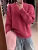 Elegante suéter redondo de imitación de pelo de mapache en color gris para mujer, suéter holgado y casual de manga larga para otoño e invierno