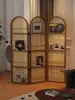 Divisória de Tela de Rattan de Madeira Maciça Estilo Japonês para Sala de Estar, Simples e Funcional, Estante Dobrável Móvel para Revistas e Livros para Espaços Pequenos