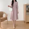 Vestido coreano chic elegante de cuello redondo con cintura única que adelgaza