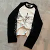 Y2K High Street Retro Americano Gótico Estilo Dark Punk Estampa Moda Vintage Casual Personalizada Camiseta de Manga Longa
