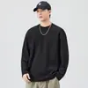 Camiseta Lisa de Peso Pesado 280G Manga Longa Solta Masculina Design 2026 Nova Primavera Outono Senso de Design Camiseta com Capuz Gola Redonda Camada Base