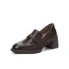 Mocasines con forro de piel de cordero Camellia, colección otoño 2026, zapatos de trabajo de tacón alto gruesos, punta redonda, piel genuina, planos de corte bajo para mujer