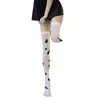 Medias Sexys con Estampado de Vaca Qianai, Calcetines Sexys Blancos Largos Hasta el Muslo, Bonitas Medias para Piernas de Chica 8011