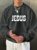 Sudadera Casual Holgada de Moda Otoño Invierno para Hombre con Estampado de Letras 'Jesus True Life' y Manga Larga de Cuello Redondo