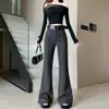 Calça de Lã Pelúcia Estilo Boot Cut Retro Plus de Alta Qualidade Transfronteiriça Nova Coleção Outono e Inverno 2025 Cintura Alta Slim Moda Casual