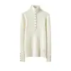 Fivela Dourada Elegante ~ Camisa de Base Tricotada 100% Caxemira Pura Consinee para Mulheres, Caimento Ajustado e Elegante Suéter Interno