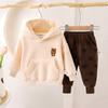 Moletom com Capuz Infantil Primavera Cedo Estilo Coreano Roupa de Primavera para Bebê Conjunto Fofo de Urso Duas Peças para Meninos