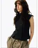 Camisa de Rayas Finas Estilo Ins Retro con Cuello Alto para Mujer, de Botones al Frente, Ceñida a la Cintura, Corte Ajustado, Estilo Corto, Chaleco Elegante para Viajes al Trabajo al por Mayor