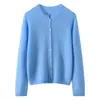 Nuevo cárdigan de punto de cachemira para mujer con cuello redondo y botones, chaqueta de un solo pecho, top versátil de manga larga hecho de seda de morera