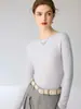 Suéter 100% cachemira pura de cuello redondo para mujer, nueva camiseta básica de punto ajustada para otoño e invierno, suéter de cachemira de manga larga