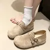 Sandalias Birkenstock para mujer de punta redonda con doble tira, colección otoño 2026, zapatos planos casuales tipo slip-on versátiles con diseño de hebilla retro