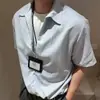 Ins Verão Nova Roupa Masculina Solta Plissada Texturizada Casual Americano Lapela Manga Curta Camisa Masculina Tendência