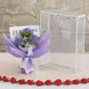 Rosa de flor artificial finalizada com caixa, buquê de crochê de lã de flor artificial tecido à mão para presente de feriado de amigos