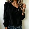 Camisa de Veludo Cotele 2026 Transfronteiriça com Gola Irregular Inclinada, Manga Longa, Blusa Casual Solta para Mulheres na Primavera, Outono e Inverno