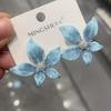 Aretes de Flores con Esmalte Azul de Goteo de Diseño Nicho 2025 Nuevo Estilo Caliente Aretes Únicos Elegantes Exquisitos para Mujeres