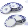 Prato de porcelana azul e branco disco de melamina prato de cozinha de restaurante restaurante prato plano de imitação de porcelana de plástico prato raso louça de osso comercial