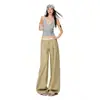 Calça de Terno Plissada Laranja Infantil # Color-Blocking Estilosa de Pernas Largas para Mulheres, Caimento Solto, Emagrecedora, Valoriza o Corpo, Casual, Versátil, Comprimento Total.