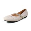 Super Hada Estilo Coreano Suaves y Versátiles Pedrería Primera Capa Piel de Vaca Mary Jane 2025 Planos Punta Redonda Piel Genuina Suela Suave Zapatos para Mujer