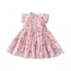 Vestido floral cómodo para niña, nuevo estilo de verano, elegante y con estilo, vestido tipo pastel, vestido de princesa para salidas de vacaciones de niña, en stock