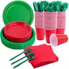 Set de Vajilla Desechable Platos y Vasos Servilletas Tenedores Cuchillos Cucharas de Plástico Boda Cumpleaños Ecológico Biodegradable
