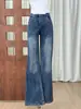 Diseño Exclusivo Je11026SS Vintage Lavado Plateado Estrellado con Brillo Tiro Bajo Versátiles Jeans de Campana