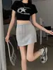 Falda con cordón para mujer, estilo coreano de verano, de cintura alta, adelgazante, para petite, sexy, anti-exposición, línea A, pantalones falda bodycon