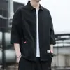 Camisa masculina fina com mangas médias, estilo primavera/verão, top moderno para trabalho jovem, manga três quartos, manga curta, jaqueta camisa de cinco oitavos