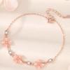 Collar de trébol de cuatro hojas con piedra de ojo de gato, colgante de pulsera de flor de diamante rosa para mujer, joyería de corazón de moda para niña, conjunto de flor de melocotón rosa