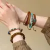 Novo Bracelete Retro de Contas Estilo Chinês com Design em Camadas, Tecelagem de Pedras Naturais, Bracelete Estilo Boêmio Exótico