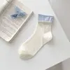 Meias de Malha Respiráveis, Meias de Cano Médio, Estilo Fino de Verão, Meias de Cano Médio com Bolinhas Absorventes de Suor, Meias de Cano Médio com Borda Dobrada Estilo Coreano