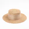 Nuevo Sombrero de Sol de Verano Estilo Resort Francés Protección Solar Sombrilla Sombrero de Paja Tejido para Mujer Decoración de Gasa Sombrero de Paja de Hierba del Tesoro