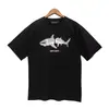Marca de moda transfronteriza Palm Angel camiseta de manga corta estampada con letras de tiburón roto para hombre y mujer estilo urbano holgada de media manga