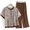 Elegante conjunto de dos piezas de verano con estampado de manga corta para mujeres de mediana edad y mayores, atuendo holgado y elegante de talla grande, ropa de verano para madres