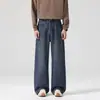 Pantalones de Mezclilla Ligeros de Negocios Pierna Ancha Estilo Retro Americano para Hombre, Lavado de Alta Calidad, Caída Suelta, Pierna Recta Holgada, Pantalones Largos
