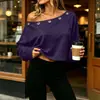 Amazon Europeo y Americano Otoño 2026 Nuevo Color Sólido Ojales Metálicos Cómodo Casual Camiseta de Hombros Caídos para Mujer