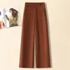 Calça de alfaiataria feminina de corte reto, novo estilo outono, cintura alta, calça casual leve, calça pantalona popular deste ano com caimento, visual elegante