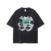 T-shirt Vintage Distressed de Manga Curta Estampada Europeia Transfronteiriça Tamanho 2025 Emocionante e Incomum T-shirt Retro Lavada Solta