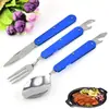 Mesa de Camping Plegable de Tres Piezas con Mango de Aluminio, Vajilla de Acero Inoxidable, Cuchillo, Tenedor y Cuchara Portátiles, Bolsa Oxford