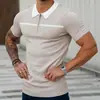 Camiseta masculina de manga curta 2023 verão nova moda masculina simples casual zíper lapela cor sólida camisa polo